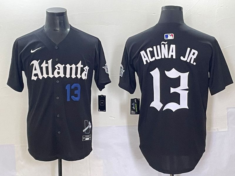Men 2025 Atlanta Braves #13 Acuna jr Black Five generations Joint Name Nike MLB Jersey style 7->atlanta braves->MLB Jersey